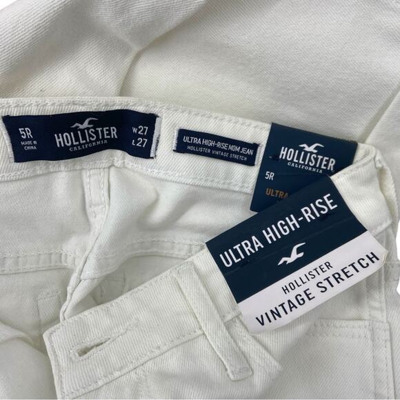 NWT Hollister ULTRA HIGH-RISE WHITE MOM JEANS‎ 5R Distressed - Picture 4 of 5